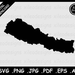 Nepal Karte SVG, Nepalese Nepali Country National Border Border, Black Silhouette Cutout Cricut Cut File Vektor Icon png jpg jpeg pdf ai eps