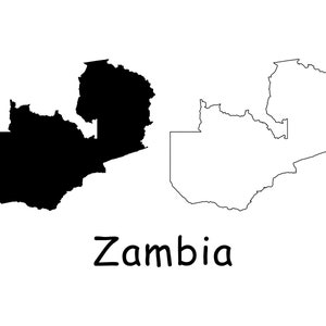 Mapa de Zambia, mapa de Zambia, mapa de contorno sólido detallado en blanco y negro, descarga digital instantánea svg png eps ai