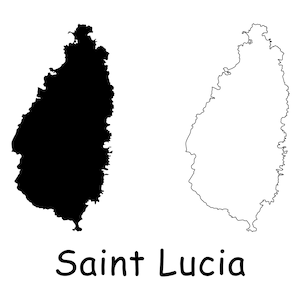 St. Lucia Karte, detaillierte schwarzweiße solide Umrisslinie Landkarte von St. Lucia, sofortiger digitaler Download svg png eps ai