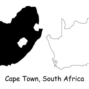 Ciudad del Cabo Sudáfrica Mapa Ciudad Capital País Ubicación Pin Blanco Negro Silueta Contorno Geografía Región Mapas de lugar jpg svg png ai eps