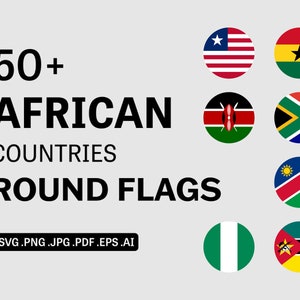 African Countries Round Flags SVG Bundle Set, Africa Country Circle Flag, National Banner Button Icon Clipart Vector, svg eps ai png jpg pdf