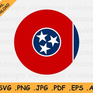 Tennessee Round Flag SVG - TN USA Circular Circle State Banner Button Clipart, Digitale Download Vector Cricut Cut File, eps ai png jpg pdf
