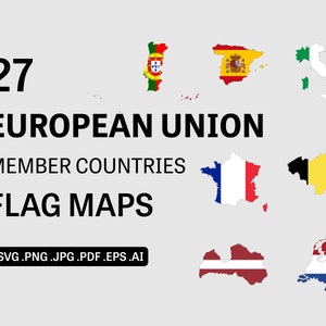 EU-Länder Flagge Karte SVG Set - EU-Mitglied, nationale Grenze Umriss Geographie Atlas Vektor-Symbol - svg eps ai png jpg pdf