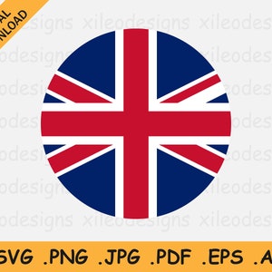 Bandera redonda del Reino Unido SVG - Bandera del círculo de Gran Bretaña, Icono de botón circular nacional, Vector de descarga digital de archivo de corte cricut, eps ai png jpg pdf