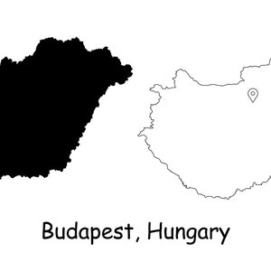 Budapest Ungarn Karte Hauptstadt Landort Pin Schwarz Weiß Silhouette Umriss Geografie Region Ungarn Karten jpg svg png ai eps