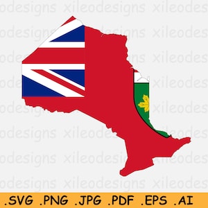 Ontario Map Flag SVG, ON Canada Canadian Province, Border Border Territory Toronto Shape Land, Cricut Cut File Clipart, eps ai png jpg pdf
