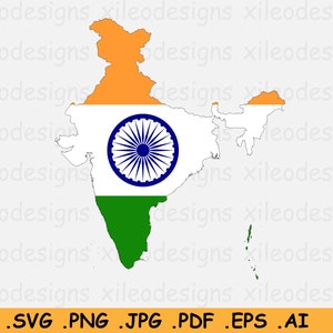 Indien Flagge Karte, Indien SVG Cricut Cut File, Indian Country Nation Silhouette Atlas, Scrapbook Clipart Vektor Icon, eps ai png jpg pdf