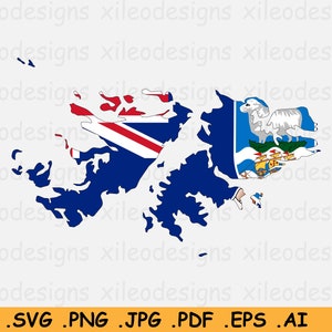 Falklandeilanden Vlag Kaart SVG, Brits Overzees Gebied, Grens Grens Vorm Atlas, Clipart Vector Icon SVG Cut File, eps ai png jpg pdf