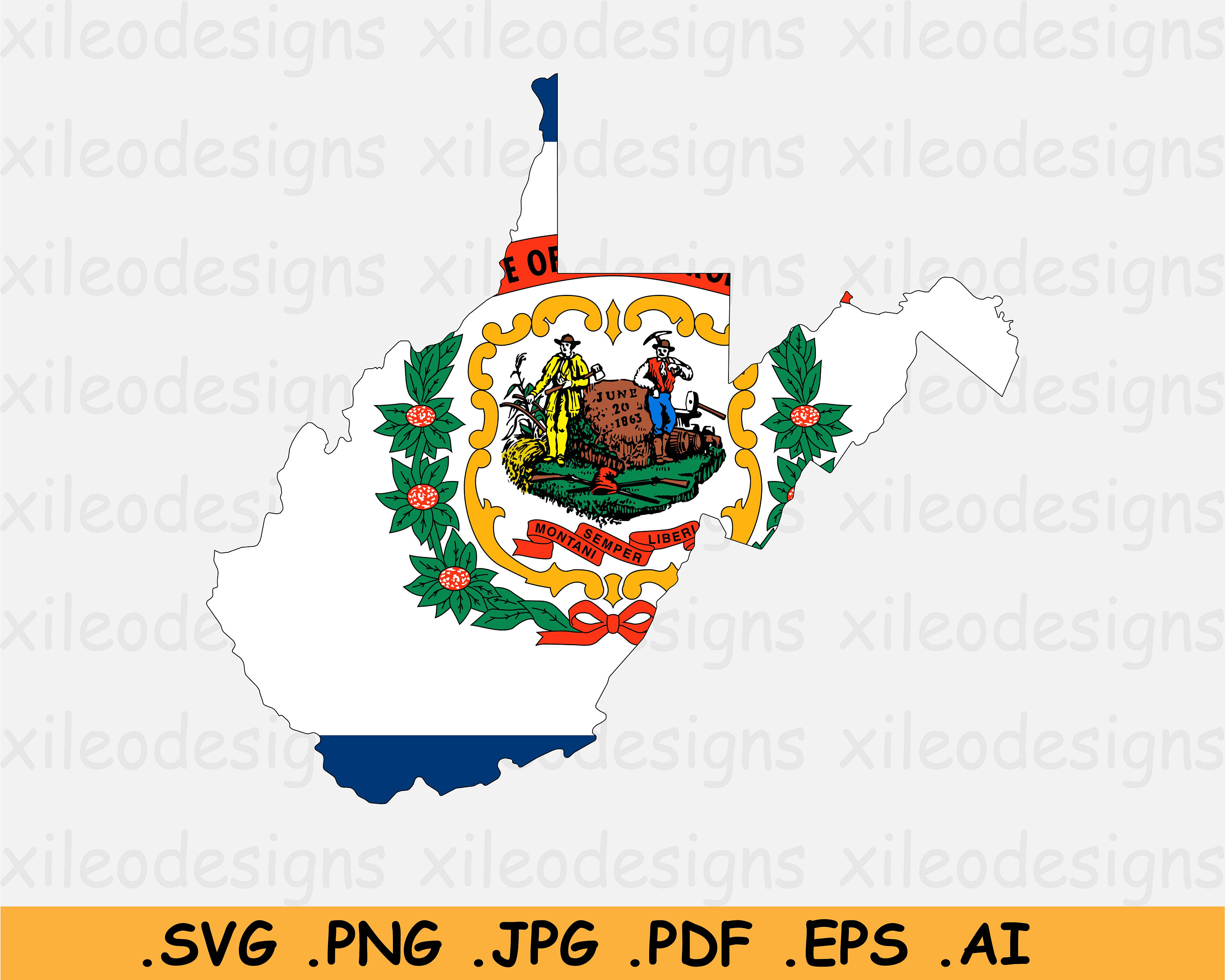 West Virginia State Flag Outline Decal Sticker 3 Pack - 3", 4", 6" Reflective Vinyl For Car Laptop