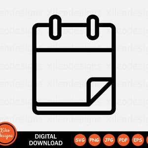 Calendario Pagina Icona SVG Programma eventi Carta Data Capovolgi Grafica vettoriale Segno Simbolo Clipart Cricut Download digitale Vettore png jpg eps pdf ai