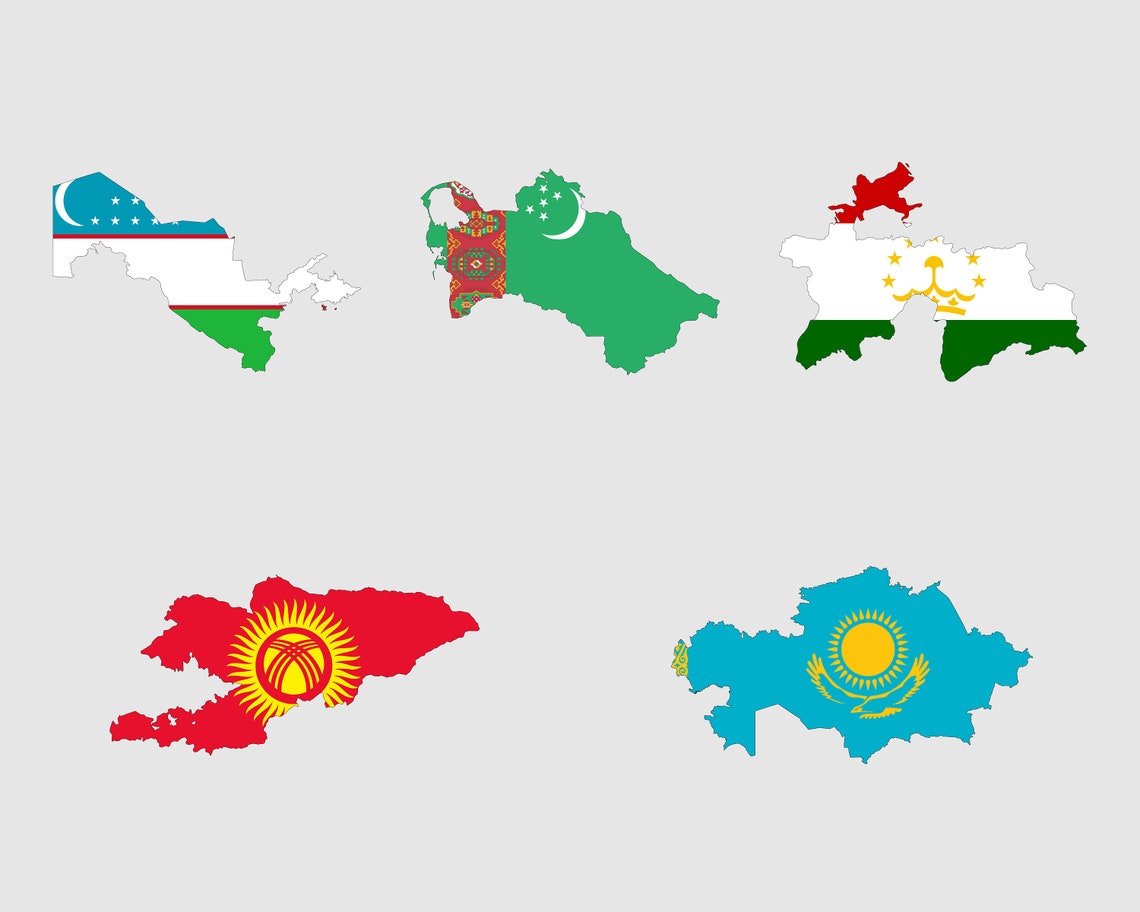 Central Asia Countries Flag Maps Bundle Country Nations Etsy