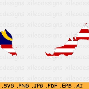 Malaysia Karte Flagge SVG, Malaysische Cricut Cut Datei, Country Nation Silhouette Outline Atlas, Scrapbook Clipart Vektor Icon, eps ai png jpg pdf