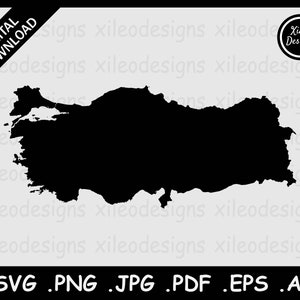 Mapa de Turquía SVG, Mapa fronterizo del país nacional turco turco, Black Silhouette Cricut Cut File Vector Cutout, png jpg jpeg pdf eps ai