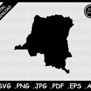 Demokratische Republik Kongo Karte SVG, Country National Border Border Border, Black Silhouette Cricut Cut File Vektor, png jpg jpeg pdf ai eps