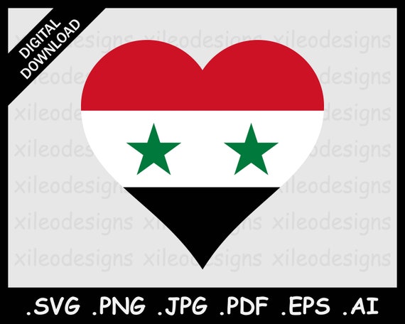 Syria Heart Flag SVG, Syrian Love Shape Country National Flag