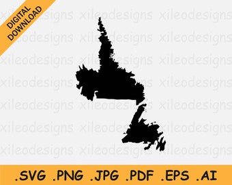 Newfoundland en Labrador Canada Kaart SVG, Canadese Provincie Grens Grens Vorm Zwart Silhouet, Cricut Cut File Icon, eps ai png jpg pdf