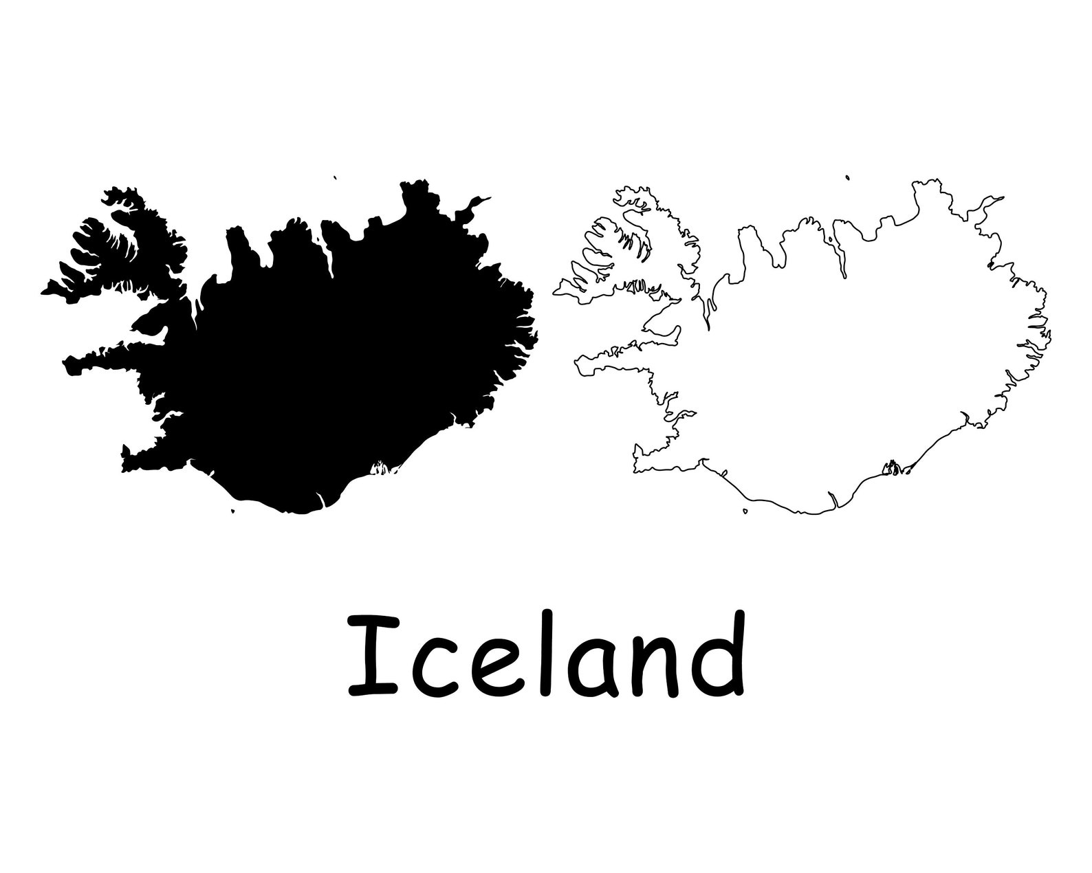 Map of Iceland Icelandic Map Black and White Detailed Solid - Etsy