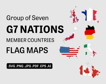 Group of Seven G7 Countries Flag Maps SVG - Country Nation National Border Boundary Outline Geography Atlas Vector Icon - eps ai png jpg pdf