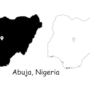 Nigeria Karte Hauptstadt Hauptstadt Stadt Pin Schwarz Weiß Silhouette Umriss Geografie Region Region Nigerian Maps jpg svg png ai eps