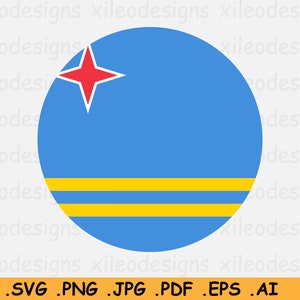 Aruba Round Flag SVG, Aruban Circular Banner, Netherlands Country Circle Button, Cricut Cut File Digital Download Vector, eps ai png jpg pdf