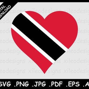 Op de afbeelding: Een rood hart met een zwarte diagonale streep en een witte diagonale streep, die de vlag van Trinidad en Tobago voorstelt.