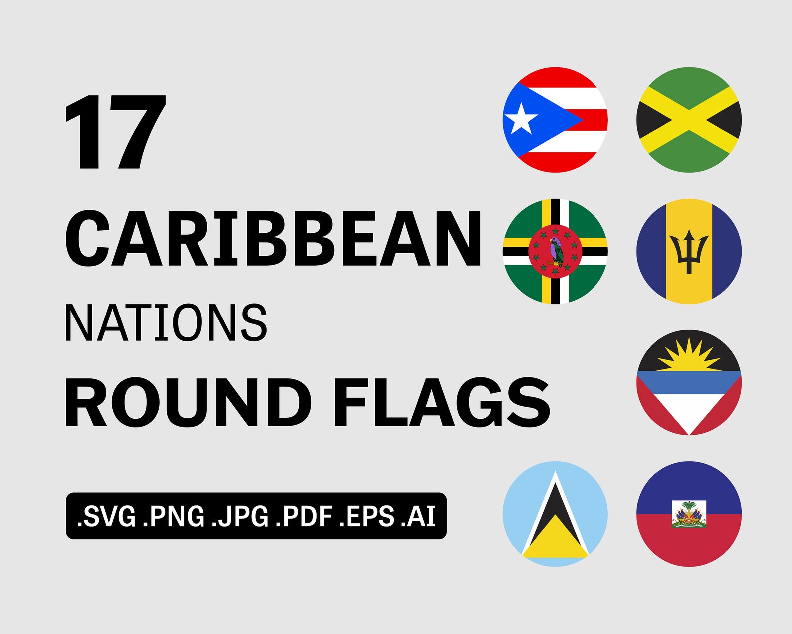 Caribbean Countries Round Flags SVG Bundle Set Country Circle Etsy