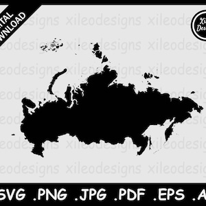 Mapa de Rusia SVG, Mapa fronterizo del límite nacional del país ruso, Black Silhouette Cricut Cut File Vector Icon Cutout, png jpg jpeg pdf eps ai