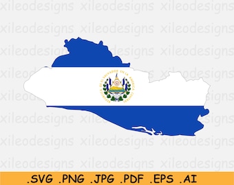 El Salvador Flag Map SVG, Salvadorian Country Nation Map Flag Silhouette Contour Clipart Vector Icon Digital Download eps ai png svg jpg pdf