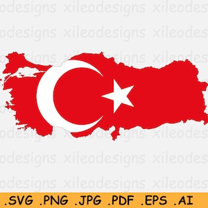 Turkije Vlag Kaart SVG- Turkse SVG Cricut Cut File, Land Natie Silhouet schets Atlas, Scrapbook Clipart Vector Icon- eps ai png jpg pdf
