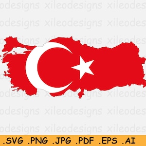 Mapa de la bandera de Turquía SVG Archivo de corte DE SVG turco, Esquema de silueta de la nación del país Atlas, Scrapbook Clipart Vector Icon eps ai png jpg pdf imagen 1