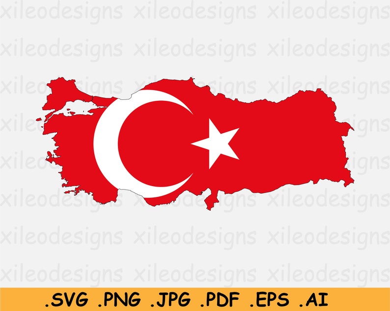 Mapa de la bandera de Turquía SVG Archivo de corte DE SVG turco, Esquema de silueta de la nación del país Atlas, Scrapbook Clipart Vector Icon eps ai png jpg pdf imagen 1