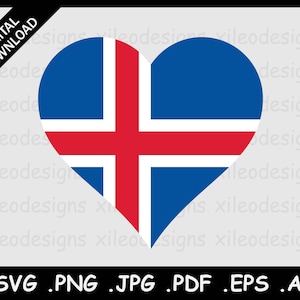 Iceland Heart Flag SVG, Icelandic Love Shape Banner, National Nation Country Clipart Vector Icon Cricut Cut File Digital, eps ai png jpg pdf