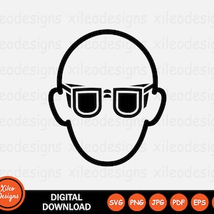 Hombre con gafas de sol, gafas de protección para los ojos, gafas protectoras, signo, símbolo, icono, clipart, gráfico, vector, Cricut, descarga digital, svg, png, jpg, eps, pdf, ai