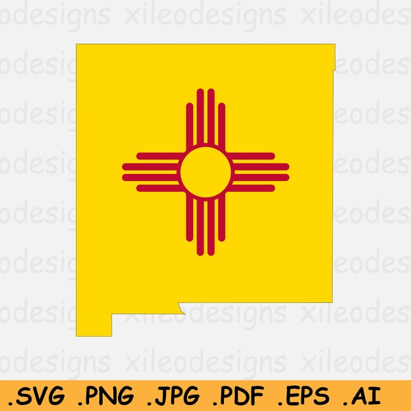 New Mexico Map Flag SVG, NM USA United States of America, State Border Boundary Shape, U.S American svg Cut File Clipart, eps ai png jpg pdf