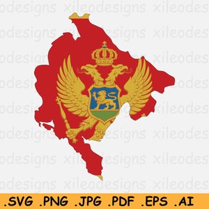Montenegro Kaart Vlag SVG, Montenegrijnse Digitale Vlag Kaart, Land Natie Silhouet Outline Atlas, Scrapbook Clipart Vector, eps ai png jpg pdf