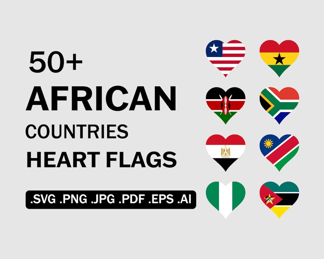 African Countries National Heart Flags SVG Bundle Set, Africa Country ...