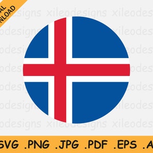 Islanda Round Flag SVG - Icelandic Circle Banner, National Circular Button Icon, Cricut Cut File Digital Download Vector, eps ai png jpg pdf