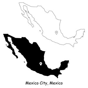 Mexiko Stadt, Mexiko Karte Hauptstadt Landort Pin Schwarz Weiß Silhouette Umriss Geografie Region Mexikanische Karten jpg svg png ai eps