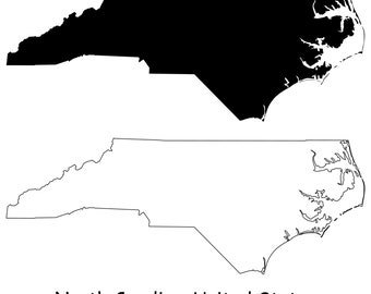 Carte de Caroline du Nord SVG - NC USA États-Unis d’Amérique us, Black Outline Silhouette Clipart Vector Graphic Icon Banner - svg eps png jpg