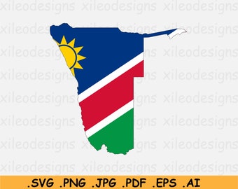Namibia Map Flag SVG, Namibian SVG Cricut Cut File, Country Nation Silhouette Outline Atlas Scrapbook Clipart Vector Icon eps ai png jpg pdf