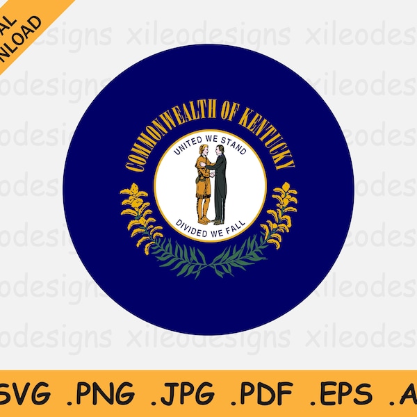 Kentucky Round Flag SVG, KY USA Circular Circle American State Banner Button Icon Clipart, Digital Download Vector, svg eps ai png jpg pdf