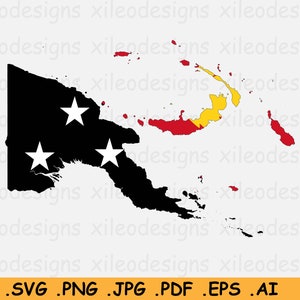 Papoea-Nieuw-Guinea Kaart Vlag SVG - Cricut Cut File, Land Natie Silhouet Outline Atlas, Scrapbook Clipart Vector Icon - eps ai png jpg pdf
