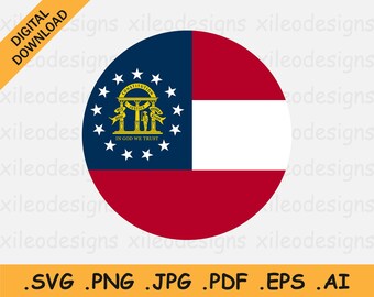 Georgia Round Flag SVG, GA USA Circular Circle State Banner Button Icon Clipart, Digitale Download Vector Cricut Cut File, eps ai png jpg pdf