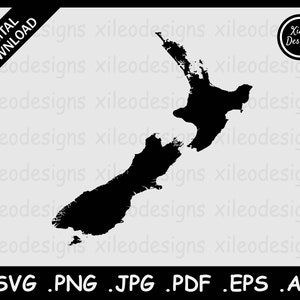 Mapa de Nueva Zelanda SVG, Kiwi Country National Border Boundary Map, Black Silhouette Cut Cut File Vector Icon, png jpg jpeg pdf ai eps