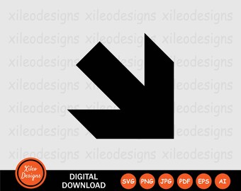 Pijl rechtsonder pictogram SVG - wijzende punt richting naar beneden zwart wit teken symbool Vector Cricut digitale clipart png jpg eps pdf ai
