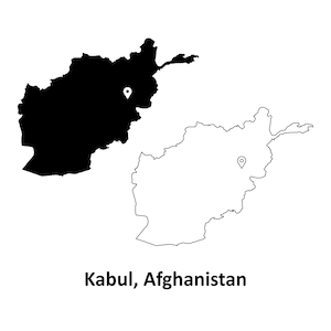 Kabul Afganistán Mapa detallado del país Ciudad capital Ubicación Pin Blanco Negro Silueta Contorno Geografía Región Mapas jpg svg png ai eps