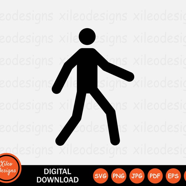 Pedestrian Icon SVG - Walking Man Stick Figure Walk Cross Crossing Symbol Sign Graphic Clipart Vector Cricut Digital Cut png jpg eps pdf ai