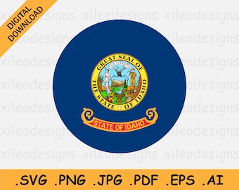 Idaho Ronde Vlag SVG - ID USA Circulaire Cirkel ons Staat Banner Button Icon Clipart, Instant Digital Download Vector, svg eps ai png jpg pdf