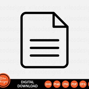 Ícone do documento Arquivo SVG Página da nota Memorando Sinal do contrato Símbolo Cricut Vector Graphic Vector Digital Download Clipart png jpg eps ai pdf