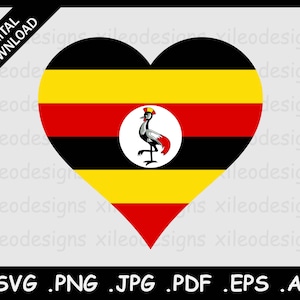 Uganda Heart Flag SVG, Ugandan Love Shape National Country Flag, Digital Icon Symbol Clipart Vector Cricut Cut File, png eps jpg jpeg ai pdf